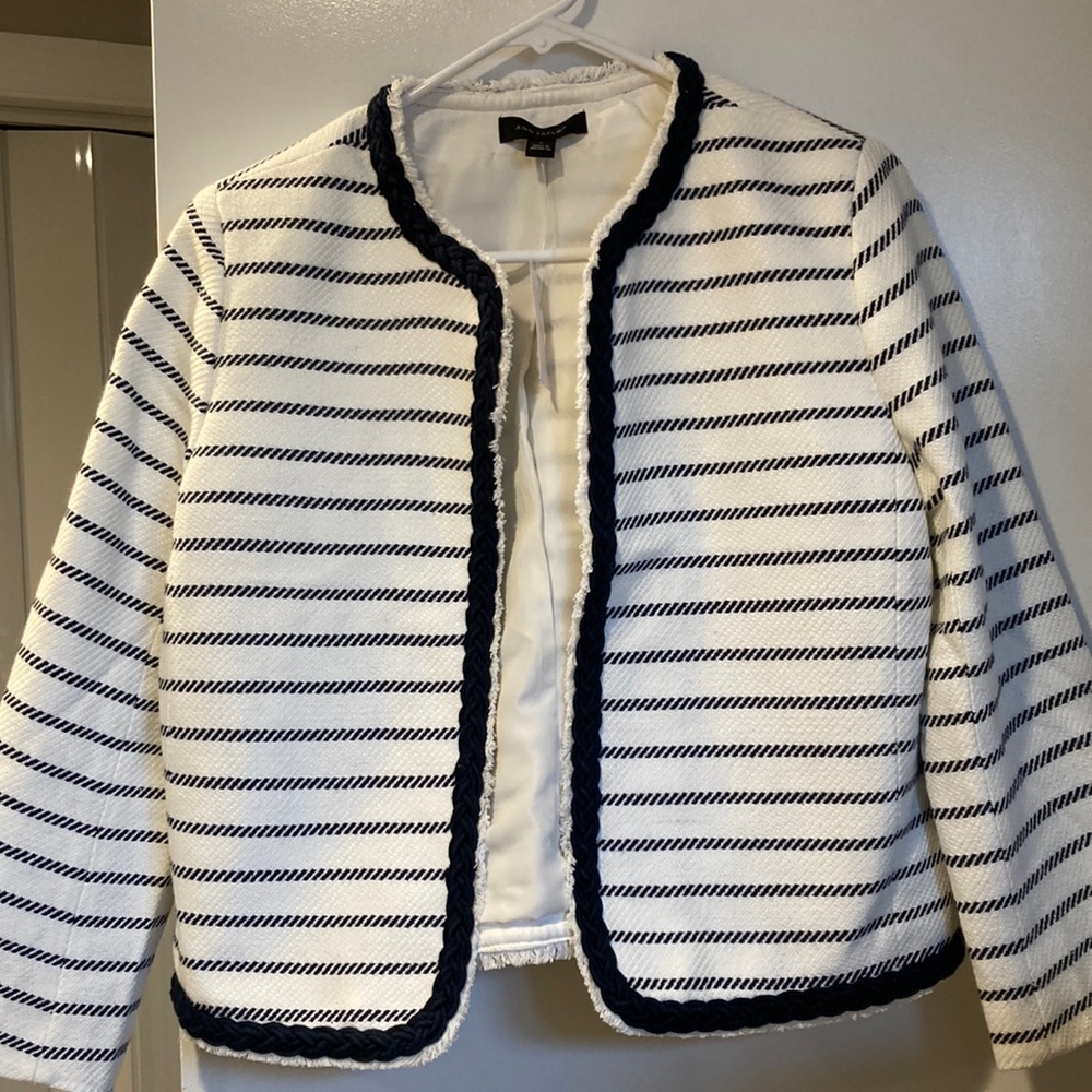 Ann Taylor blazer. Navy and white stripe. Size 6.